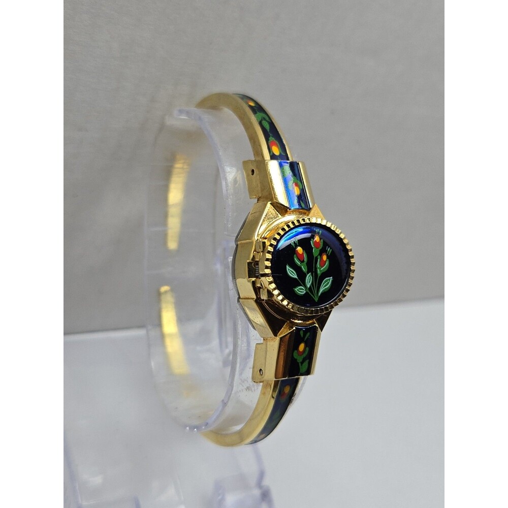 Vintage Alfex Swiss Floral Enamel Hidden Dial Bangle Manual Wind Watch Works - Picture 3 of 16